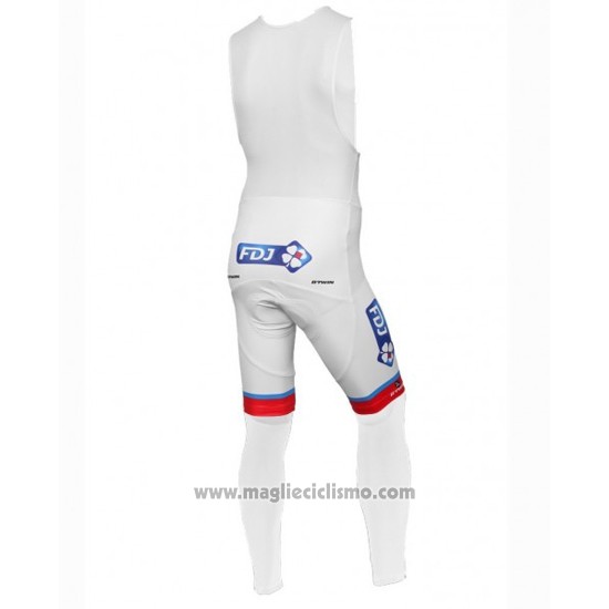 2016 Abbigliamento Ciclismo FDJ Bianco e Blu Manica Lunga e Salopette